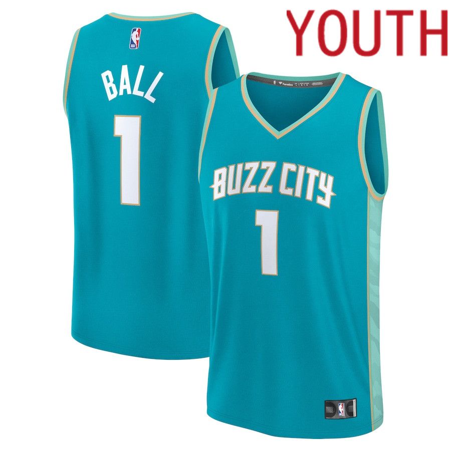 Youth Charlotte Hornets #1 LaMelo Ball Fanatics Branded Teal City Edition 2023-24 Fast Break NBA Jersey->->Youth Jersey